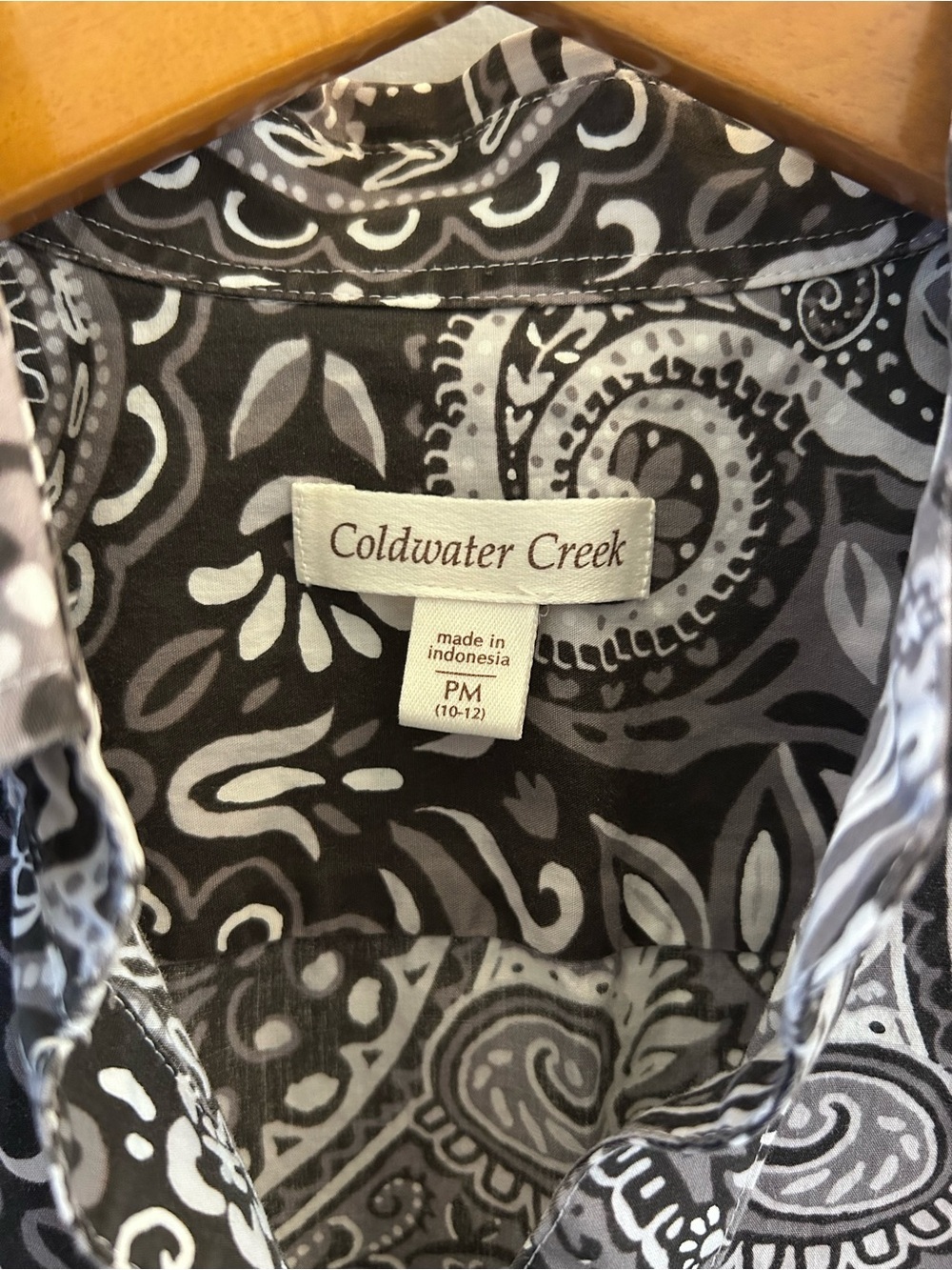Coldwater Creek Black White Paisley Shirt 100% Cotton - Picture 4 of 5